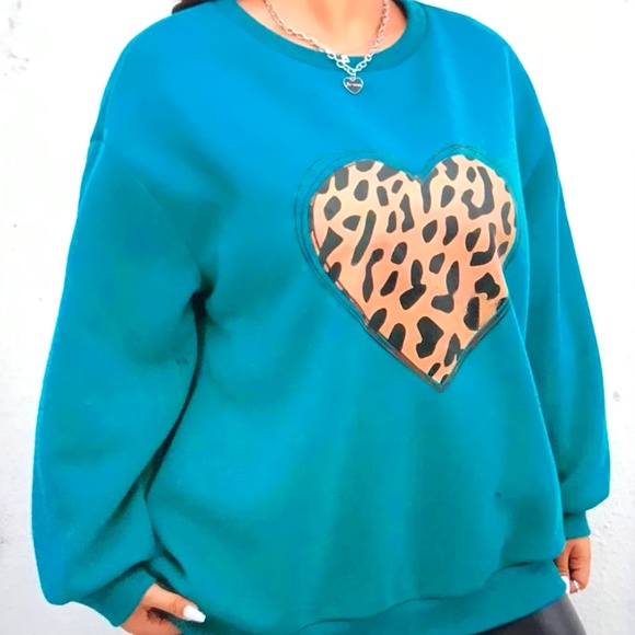 2 Plus Leopard & Heart Print Drop Shoulder Pullover - Picture 2 of 7